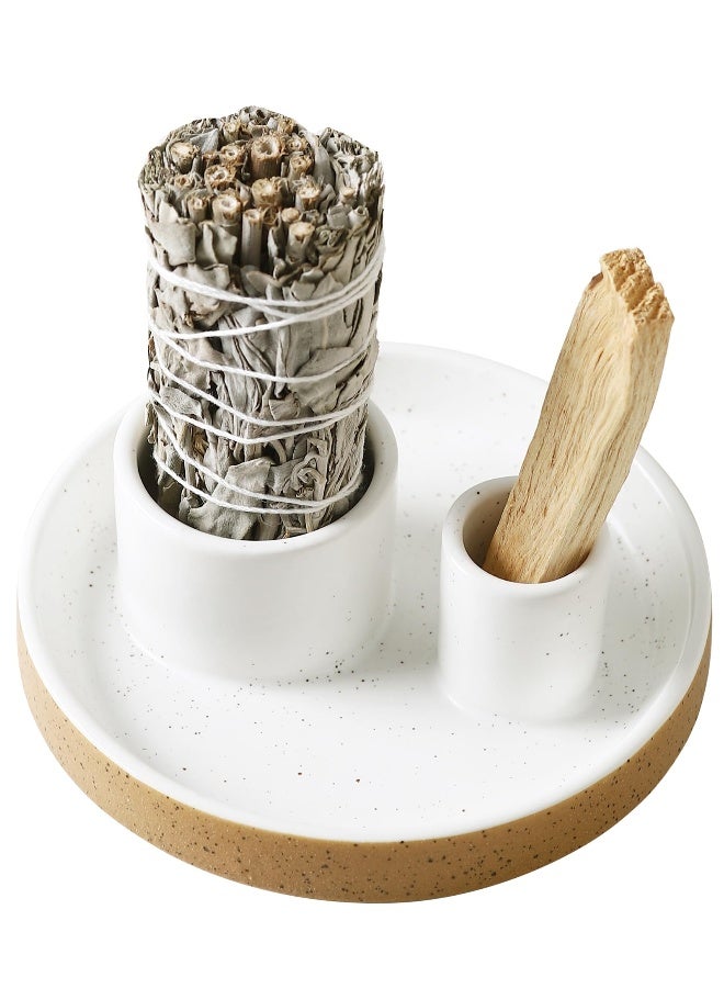 HOCUROAY Ceramic Smudge Tray, 2 in 1 Smudging Bowl, Sage Holder, Palo Santo Holder, Incense Holder for Sage and palo Santo, Ideal for Smudging Meditation Yoga Room, Simple, Sturdy, Terracotta - Image 1